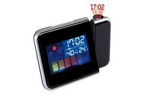 Projection alarm clock "Colour" with a red LED projector, weather forecast - black display with coloured elements