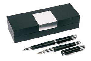 Set &quot;Manzoni&quot; with ballpen and fountain pen packed in a rectangular box with aluminium plate