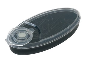 Paperclip dispenser &quot;Canoe&quot;: with transparent cover and magnet on the closure