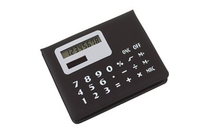 Memobox &quot;Recall&quot; with an 8-digit dual power calculator in the lid, self-adhesive labels and note pads