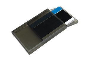 Business card holder &quot;Invite&quot; with a sliding lid, clip mechanism and a frosted bottom