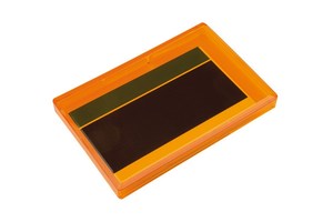 Business card holder &quot;Invite&quot; with a sliding lid, clip mechanism and a frosted bottom