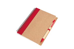 Note book &quot;Recycle&quot; made out of recycled paper/cardboard in a DIN A6 format, plastic parts of the pen (black ink) is biodegradable