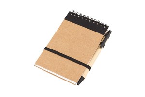 Note book &quot;Recycle&quot; made out of recycled paper/cardboard, plastic parts of the pen (black ink) is biodegradable