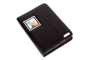 Portfolio &quot;Aristo&quot; in a DIN A4 format with a turnable frame (one side with a calculator and the other for a photo), with a ring binder